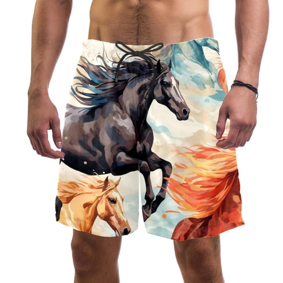 luoweisi Men's Beach Shorts Quick Dry Swim Trunks with Mesh Lining Horse XL
