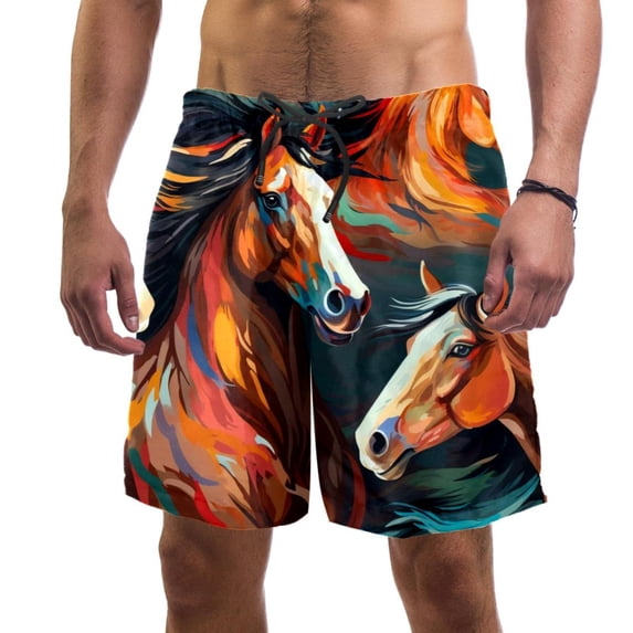 luoweisi Men's Beach Shorts Quick Dry Swim Trunks with Mesh Lining Horse XL