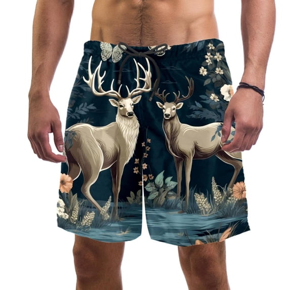 luoweisi Men's Beach Shorts Quick Dry Swim Trunks with Mesh Lining Jungle Elk L