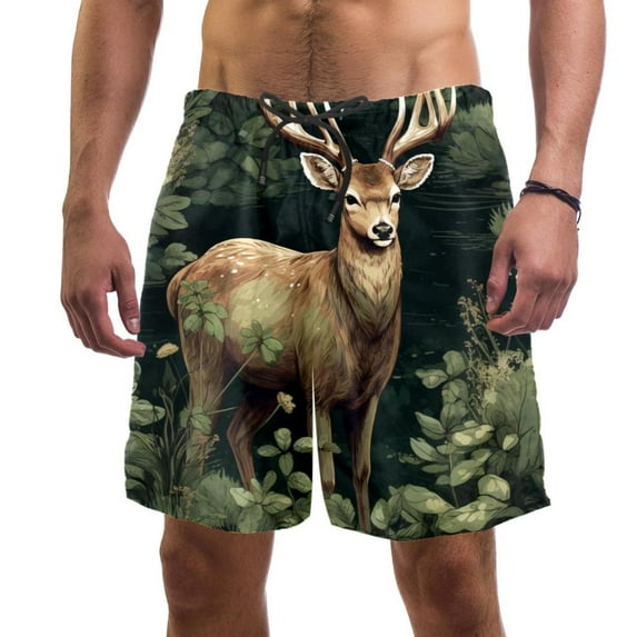 luoweisi Men's Beach Shorts Quick Dry Swim Trunks with Mesh Lining Jungle Elk L