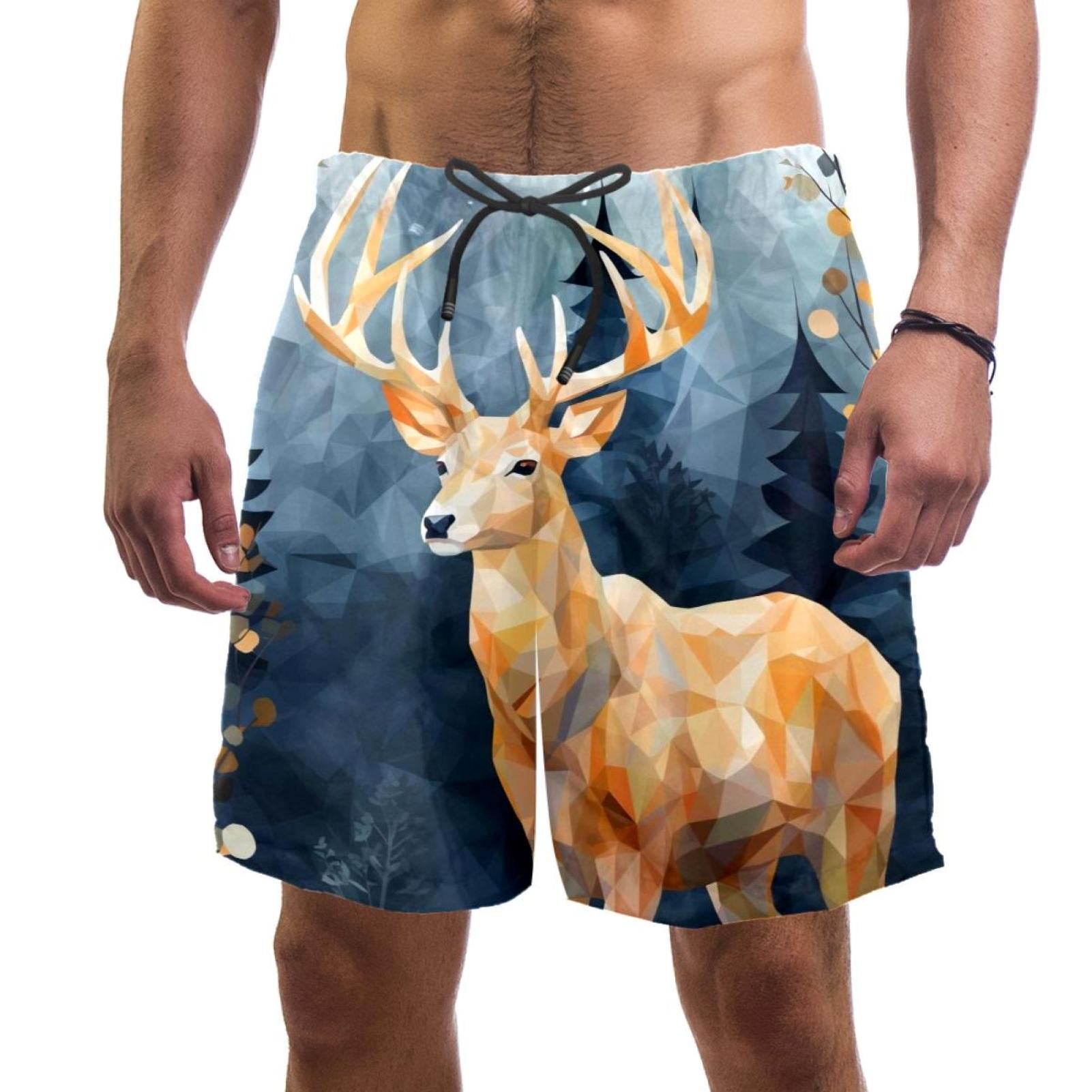 luoweisi Men's Beach Shorts Quick Dry Swim Trunks with Mesh Lining Jungle Elk M