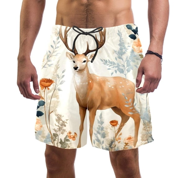 luoweisi Men's Beach Shorts Quick Dry Swim Trunks with Mesh Lining Jungle Elk S