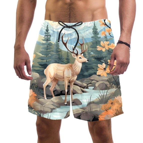 luoweisi Men's Beach Shorts Quick Dry Swim Trunks with Mesh Lining Jungle Elk XL
