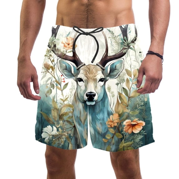 luoweisi Men's Beach Shorts Quick Dry Swim Trunks with Mesh Lining Jungle Elk XL