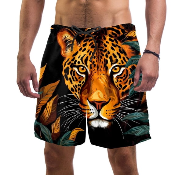 luoweisi Men's Beach Shorts Quick Dry Swim Trunks with Mesh Lining Leopard L