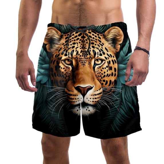 luoweisi Men's Beach Shorts Quick Dry Swim Trunks with Mesh Lining Leopard L