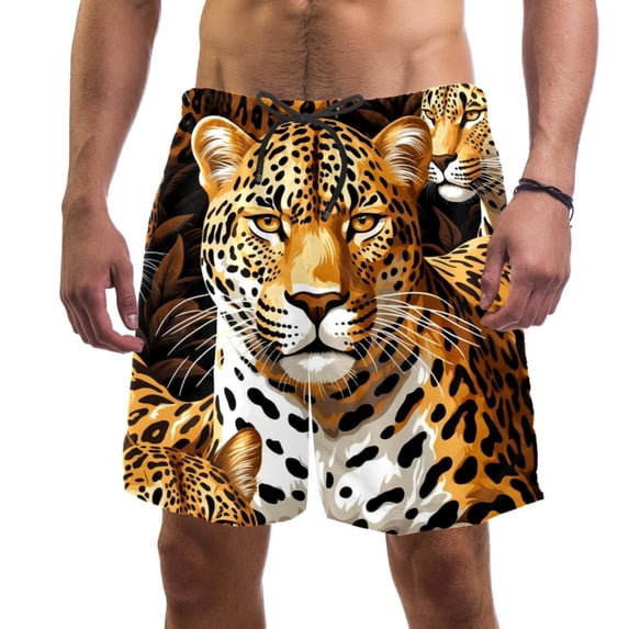 luoweisi Men's Beach Shorts Quick Dry Swim Trunks with Mesh Lining Leopard L