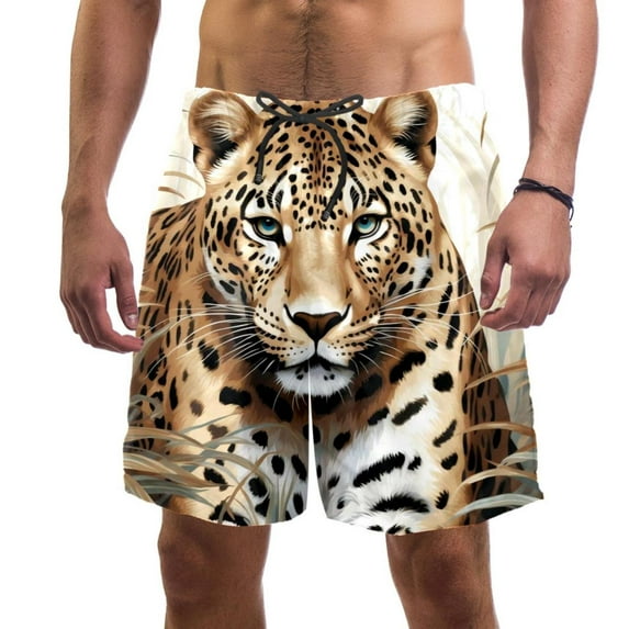 luoweisi Men's Beach Shorts Quick Dry Swim Trunks with Mesh Lining Leopard L
