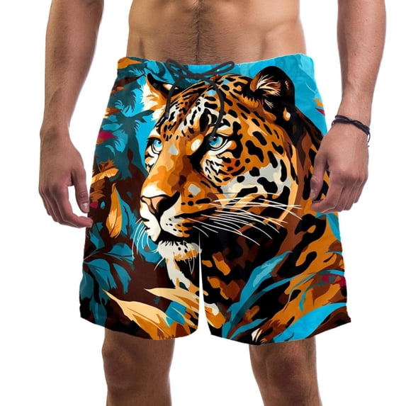 luoweisi Men's Beach Shorts Quick Dry Swim Trunks with Mesh Lining Leopard L
