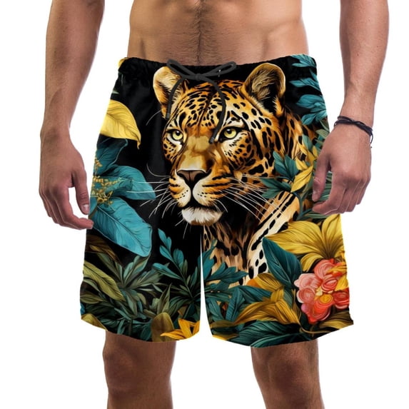 luoweisi Men's Beach Shorts Quick Dry Swim Trunks with Mesh Lining Leopard M