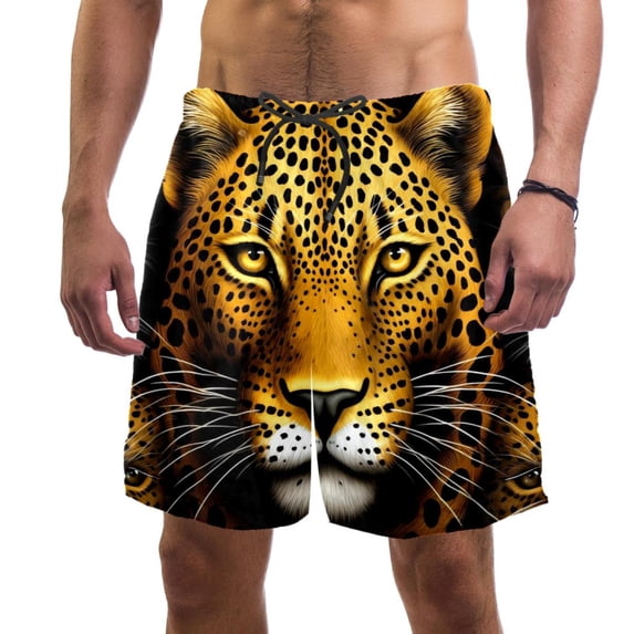 luoweisi Men's Beach Shorts Quick Dry Swim Trunks with Mesh Lining Leopard S