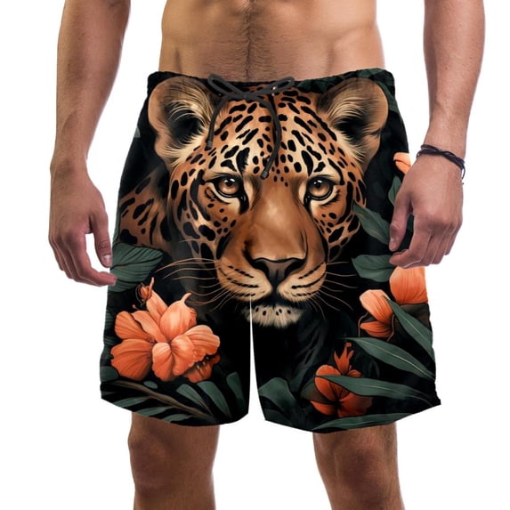 luoweisi Men's Beach Shorts Quick Dry Swim Trunks with Mesh Lining Leopard S