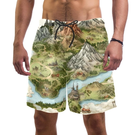 luoweisi Men's Beach Shorts Quick Dry Swim Trunks with Mesh Lining Map 2XL