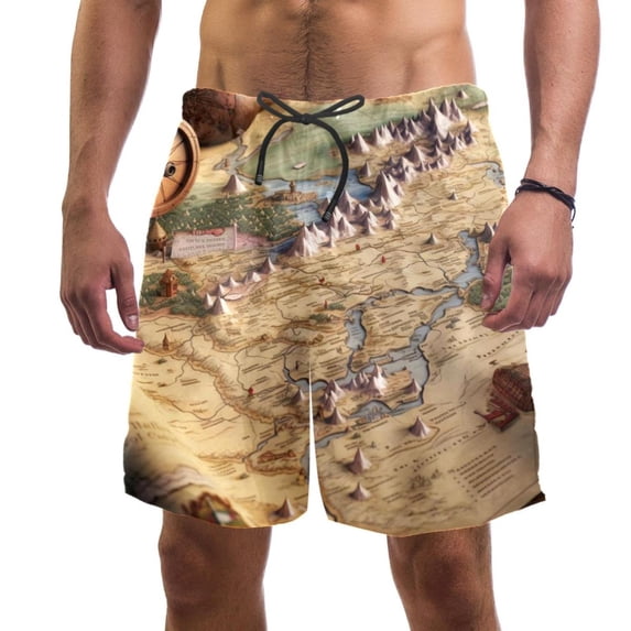 luoweisi Men's Beach Shorts Quick Dry Swim Trunks with Mesh Lining Map L