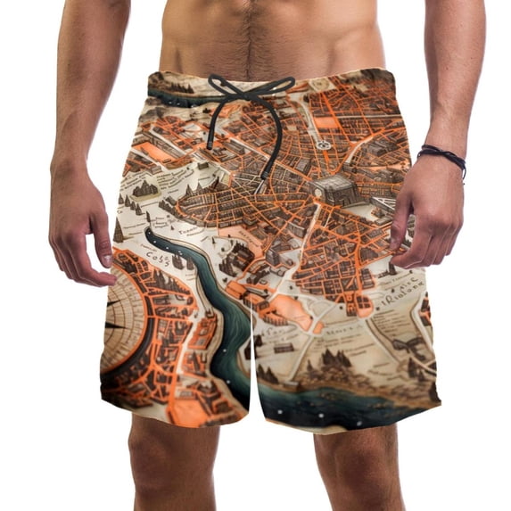 luoweisi Men's Beach Shorts Quick Dry Swim Trunks with Mesh Lining Map M