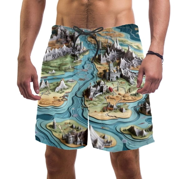 luoweisi Men's Beach Shorts Quick Dry Swim Trunks with Mesh Lining Map M