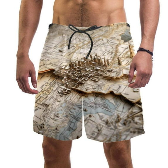 luoweisi Men's Beach Shorts Quick Dry Swim Trunks with Mesh Lining Map S