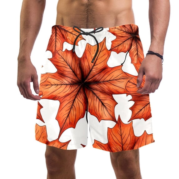 luoweisi Men's Beach Shorts Quick Dry Swim Trunks with Mesh Lining Maple Leaf L