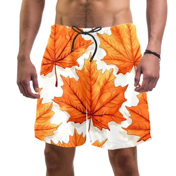 luoweisi Men's Beach Shorts Quick Dry Swim Trunks with Mesh Lining Maple Leaf L