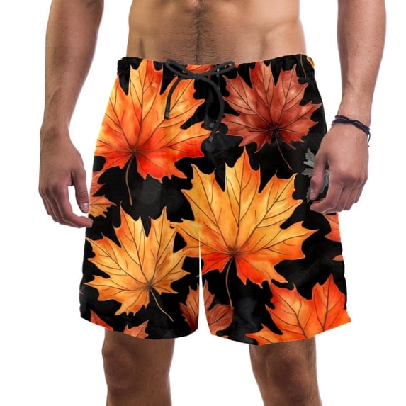 luoweisi Men's Beach Shorts Quick Dry Swim Trunks with Mesh Lining Maple Leaf L