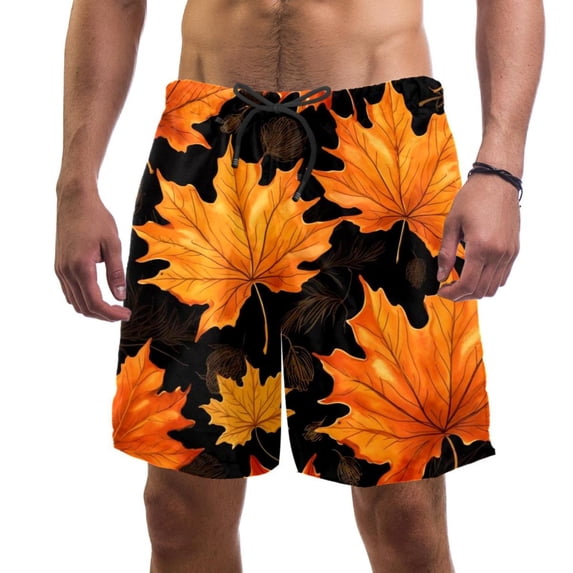 luoweisi Men's Beach Shorts Quick Dry Swim Trunks with Mesh Lining Maple Leaf L