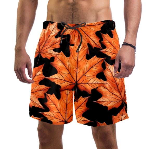 luoweisi Men's Beach Shorts Quick Dry Swim Trunks with Mesh Lining Maple Leaf L