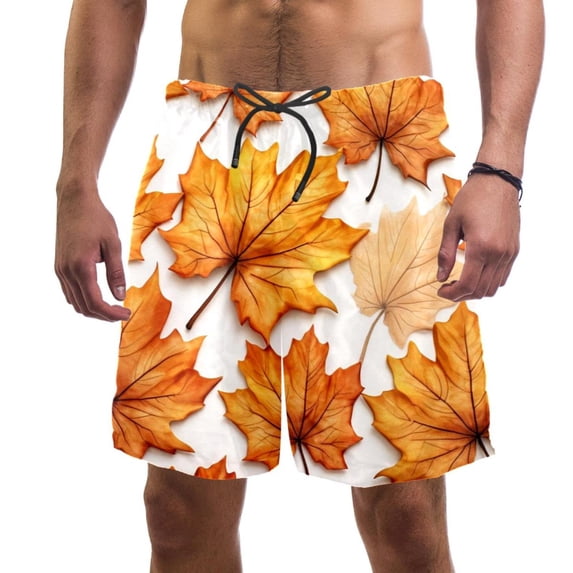 luoweisi Men's Beach Shorts Quick Dry Swim Trunks with Mesh Lining Maple Leaf L