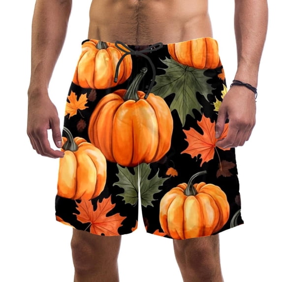 luoweisi Men's Beach Shorts Quick Dry Swim Trunks with Mesh Lining Maple Leaf Pumpkin L