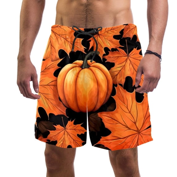 luoweisi Men's Beach Shorts Quick Dry Swim Trunks with Mesh Lining Maple Leaf Pumpkin L