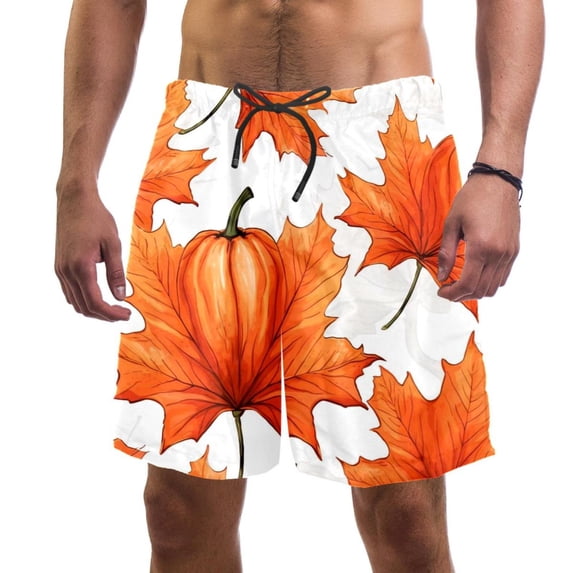 luoweisi Men's Beach Shorts Quick Dry Swim Trunks with Mesh Lining Maple Leaf Pumpkin L