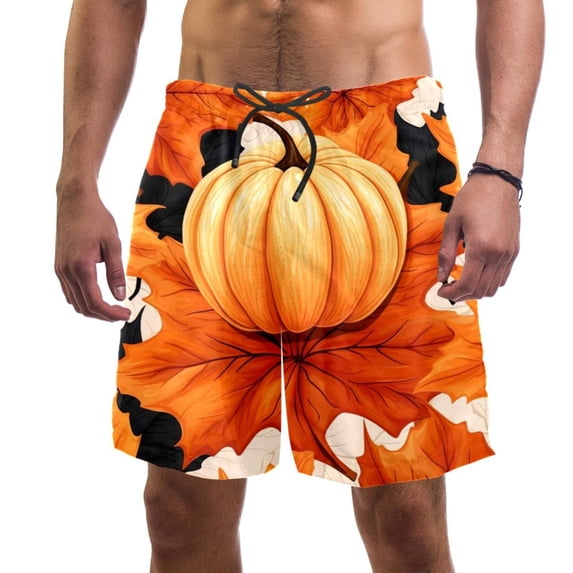luoweisi Men's Beach Shorts Quick Dry Swim Trunks with Mesh Lining Maple Leaf Pumpkin S