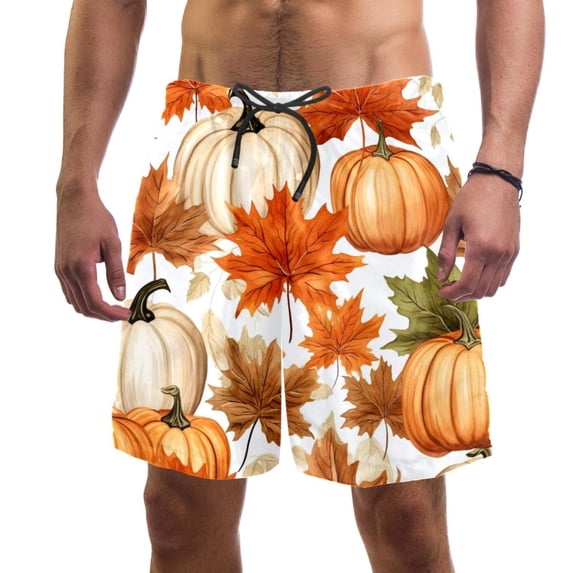 luoweisi Men's Beach Shorts Quick Dry Swim Trunks with Mesh Lining Maple Leaf Pumpkin XL