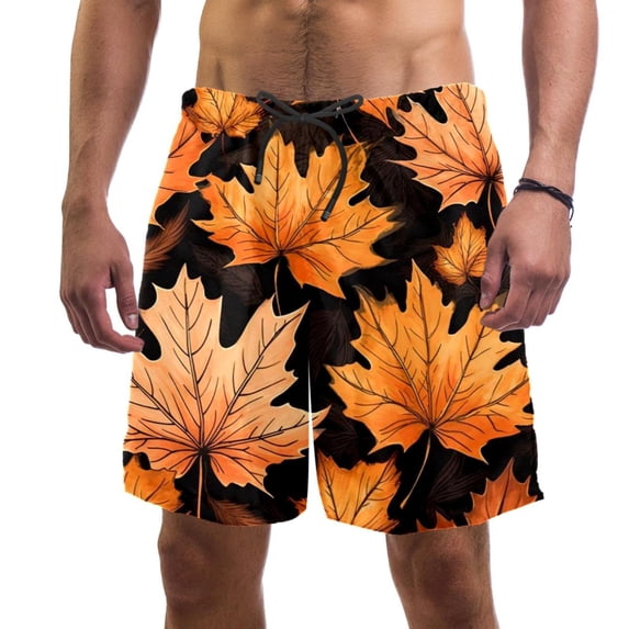 luoweisi Men's Beach Shorts Quick Dry Swim Trunks with Mesh Lining Maple Leaf S