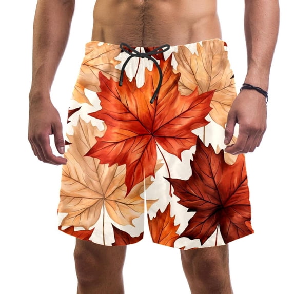 luoweisi Men's Beach Shorts Quick Dry Swim Trunks with Mesh Lining Maple Leaf S