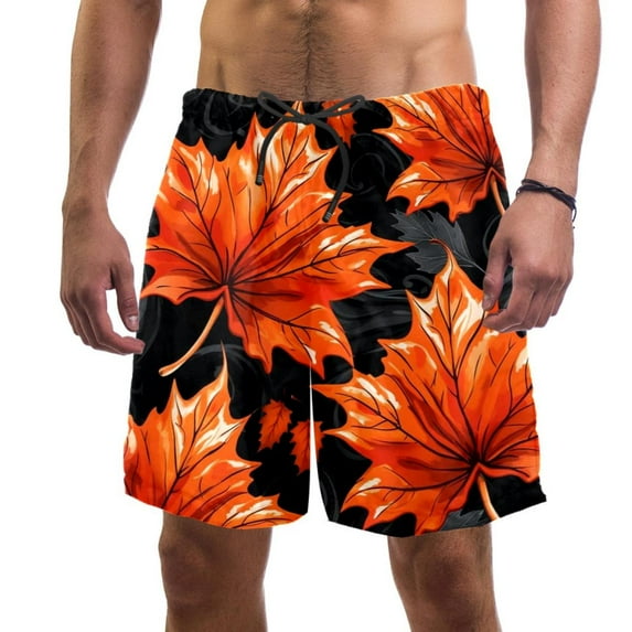 luoweisi Men's Beach Shorts Quick Dry Swim Trunks with Mesh Lining Maple Leaf S