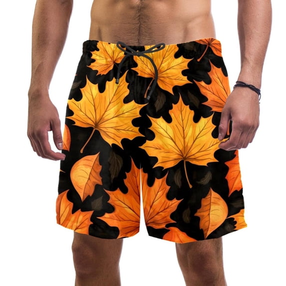 luoweisi Men's Beach Shorts Quick Dry Swim Trunks with Mesh Lining Maple Leaf S