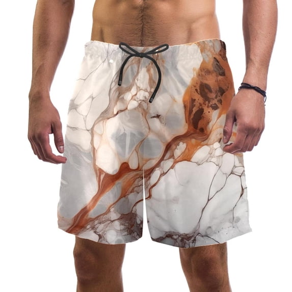 luoweisi Men's Beach Shorts Quick Dry Swim Trunks with Mesh Lining Marble Texture L