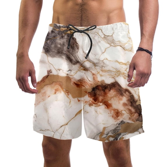 luoweisi Men's Beach Shorts Quick Dry Swim Trunks with Mesh Lining Marble Texture L