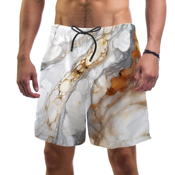 luoweisi Men's Beach Shorts Quick Dry Swim Trunks with Mesh Lining Marble Texture L