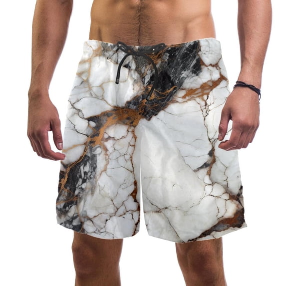 luoweisi Men's Beach Shorts Quick Dry Swim Trunks with Mesh Lining Marble Texture L