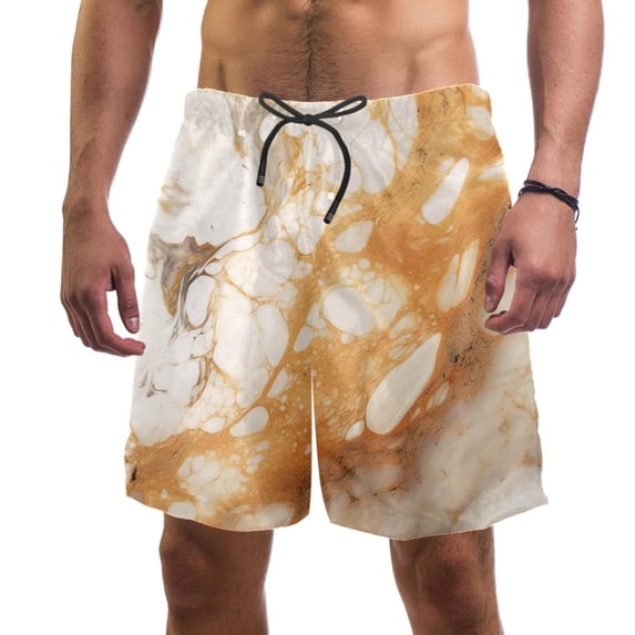 luoweisi Men's Beach Shorts Quick Dry Swim Trunks with Mesh Lining Marble Texture L