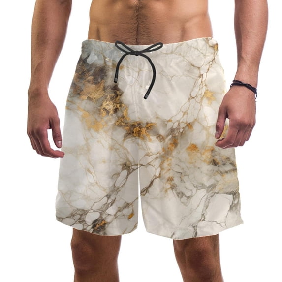 luoweisi Men's Beach Shorts Quick Dry Swim Trunks with Mesh Lining Marble Texture S