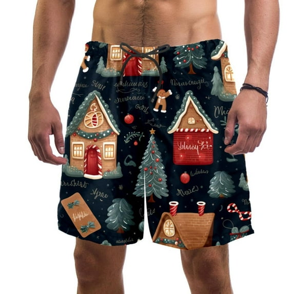 luoweisi Men's Beach Shorts Quick Dry Swim Trunks with Mesh Lining Merry Chrismas L