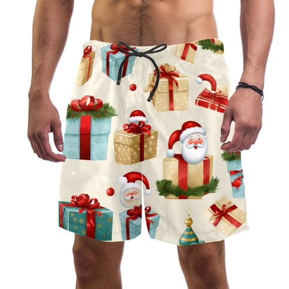 luoweisi Men's Beach Shorts Quick Dry Swim Trunks with Mesh Lining Merry Chrismas L
