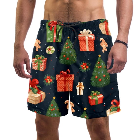 luoweisi Men's Beach Shorts Quick Dry Swim Trunks with Mesh Lining Merry Chrismas L