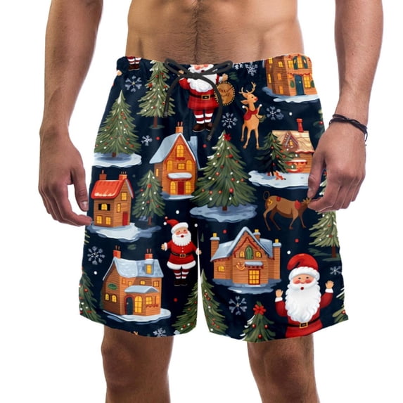 luoweisi Men's Beach Shorts Quick Dry Swim Trunks with Mesh Lining Merry Chrismas L