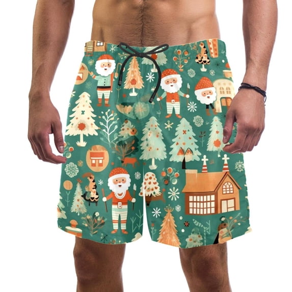 luoweisi Men's Beach Shorts Quick Dry Swim Trunks with Mesh Lining Merry Chrismas L