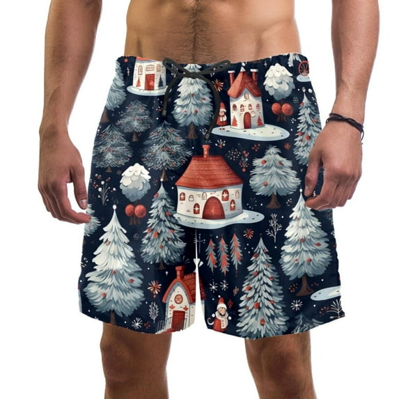 luoweisi Men's Beach Shorts Quick Dry Swim Trunks with Mesh Lining Merry Chrismas L