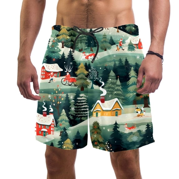 luoweisi Men's Beach Shorts Quick Dry Swim Trunks with Mesh Lining Merry Chrismas M