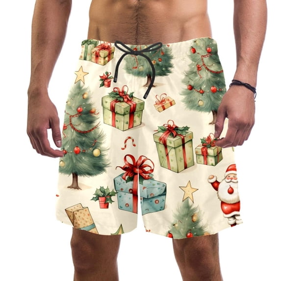 luoweisi Men's Beach Shorts Quick Dry Swim Trunks with Mesh Lining Merry Chrismas S